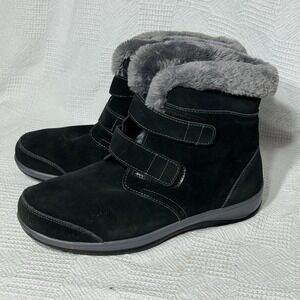 Orthofeet‎ Florence Womens Black Suede Hook Loop Faux Fur Slipper Boot Size 10